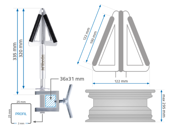 Handvat met klem voor het schilderen van autowielen